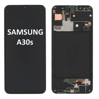 Оригинален дисплей за Samsung A30s SM-A307F / Черен / с рамка